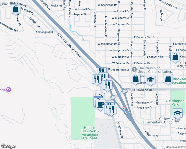 map of restaurants, bars, coffee shops, grocery stores, and more near 231 West Horizon Ridge Parkway in Henderson