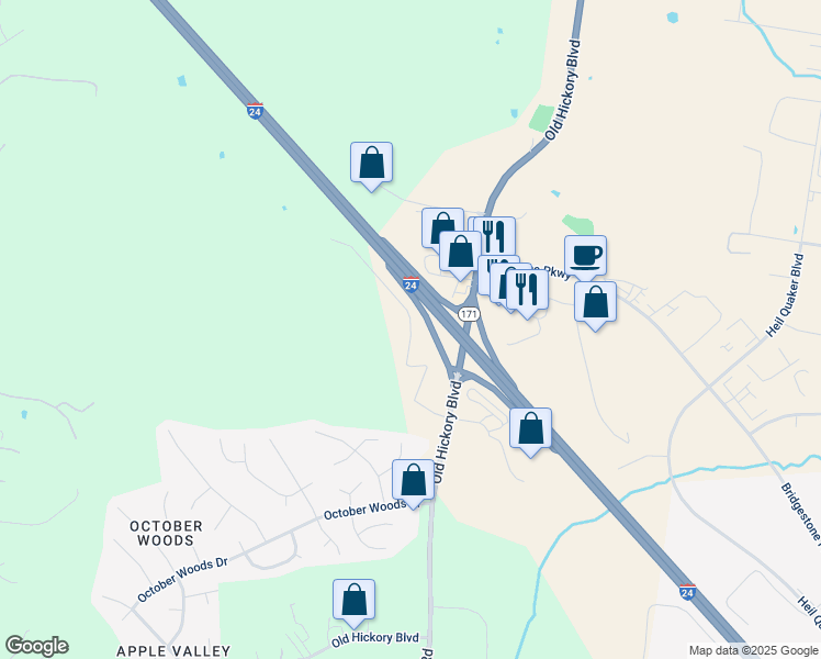 map of restaurants, bars, coffee shops, grocery stores, and more near Hobson Drive in Nashville