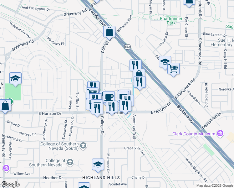 map of restaurants, bars, coffee shops, grocery stores, and more near 713 Anne Lane in Henderson