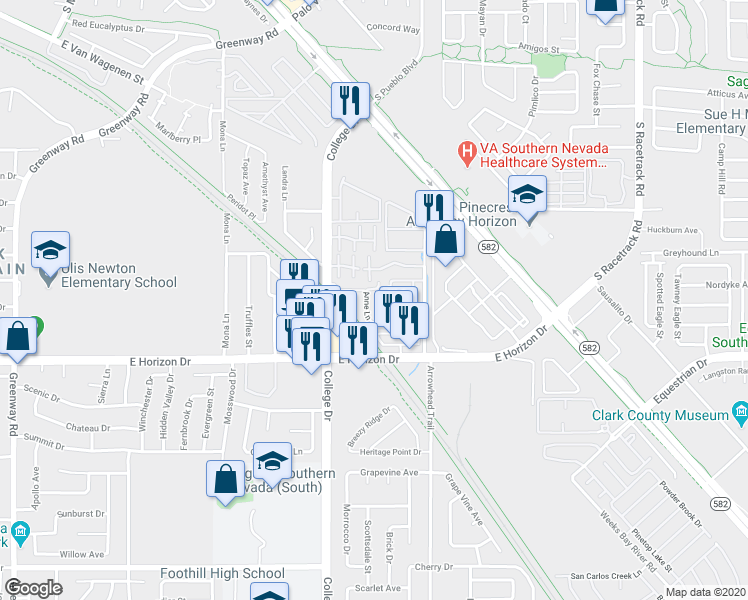 map of restaurants, bars, coffee shops, grocery stores, and more near 713 Anne Lane in Henderson