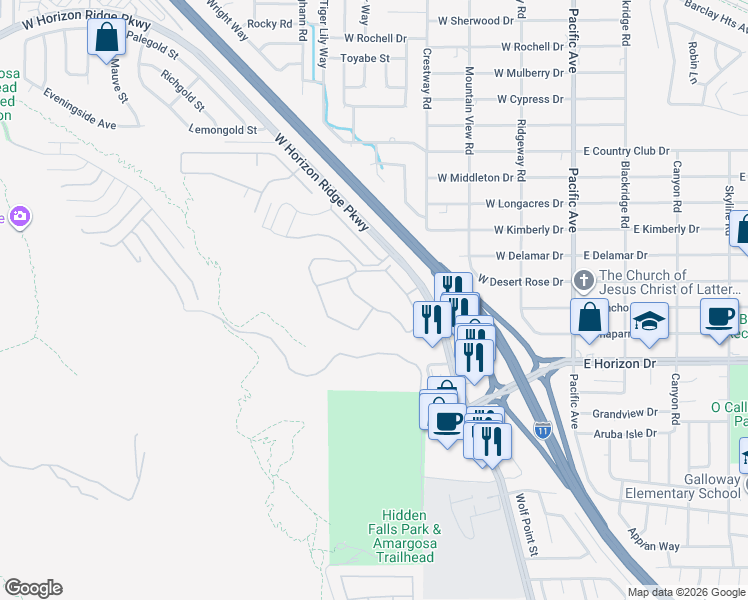 map of restaurants, bars, coffee shops, grocery stores, and more near 231 West Horizon Ridge Parkway in Henderson