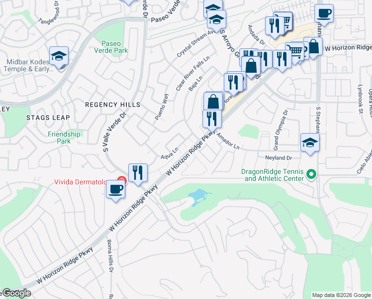 map of restaurants, bars, coffee shops, grocery stores, and more near 1853 Crown King Court in Henderson