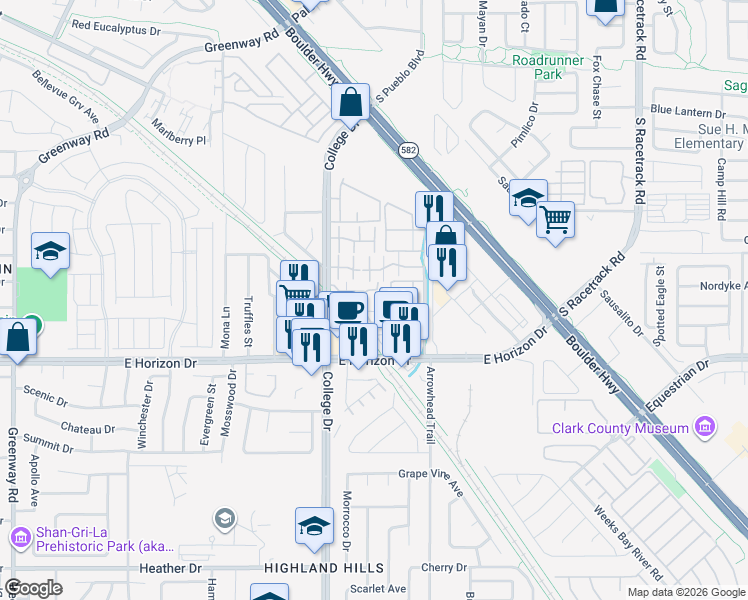 map of restaurants, bars, coffee shops, grocery stores, and more near 711 Anne Lane in Henderson