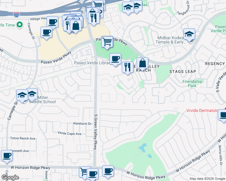 map of restaurants, bars, coffee shops, grocery stores, and more near 330 Doe Run Circle in Henderson