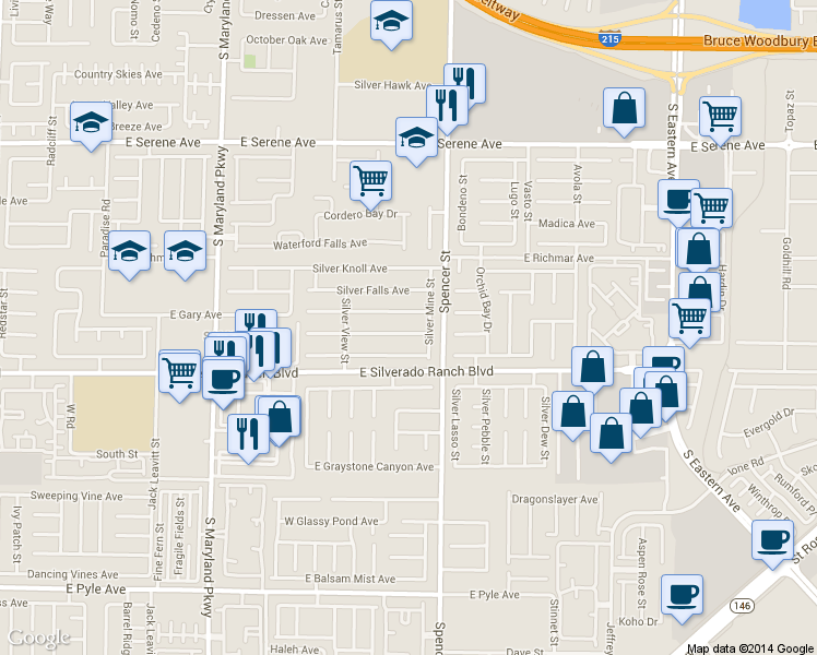 map of restaurants, bars, coffee shops, grocery stores, and more near 1704 Silver Point Avenue in Las Vegas