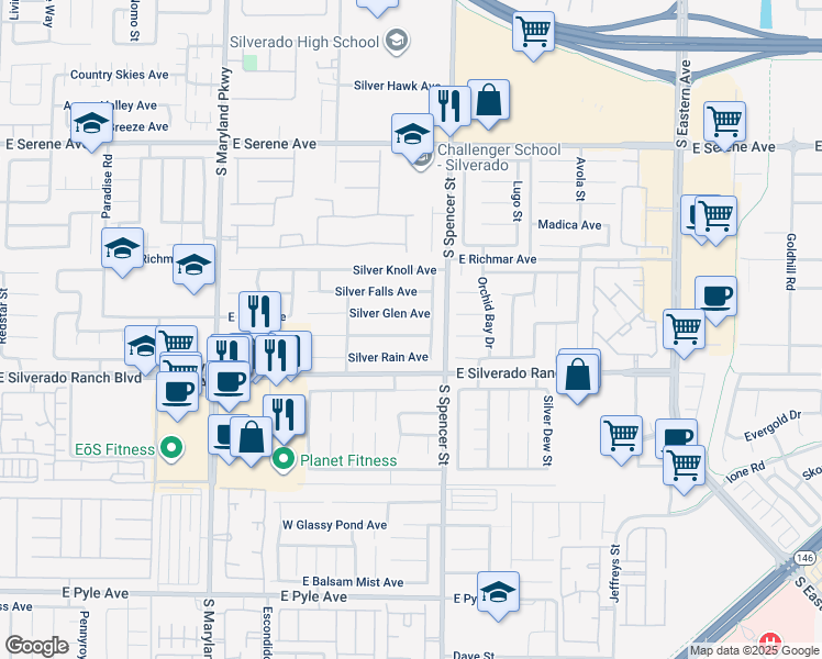 map of restaurants, bars, coffee shops, grocery stores, and more near 1704 Silver Point Avenue in Las Vegas