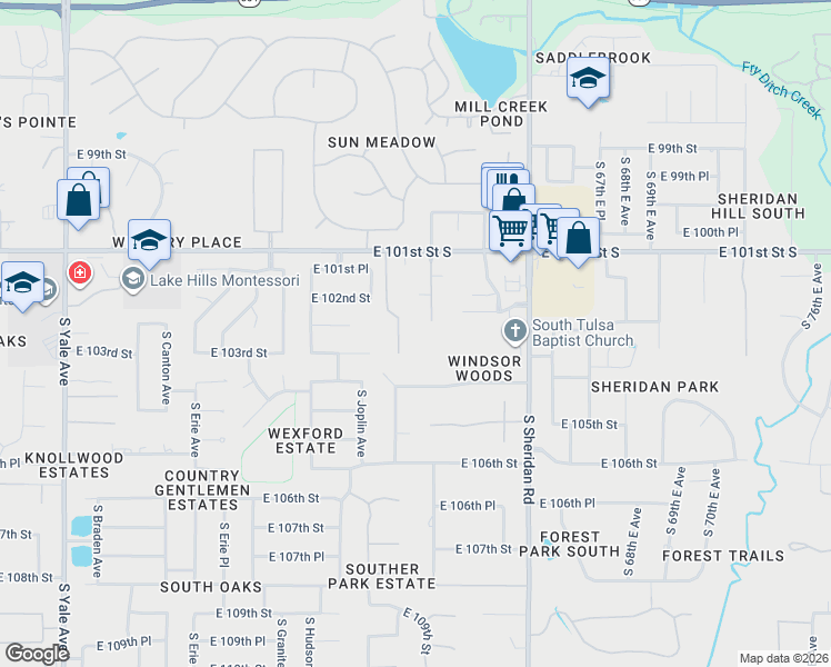 map of restaurants, bars, coffee shops, grocery stores, and more near 10156 South Maplewood Avenue in Tulsa