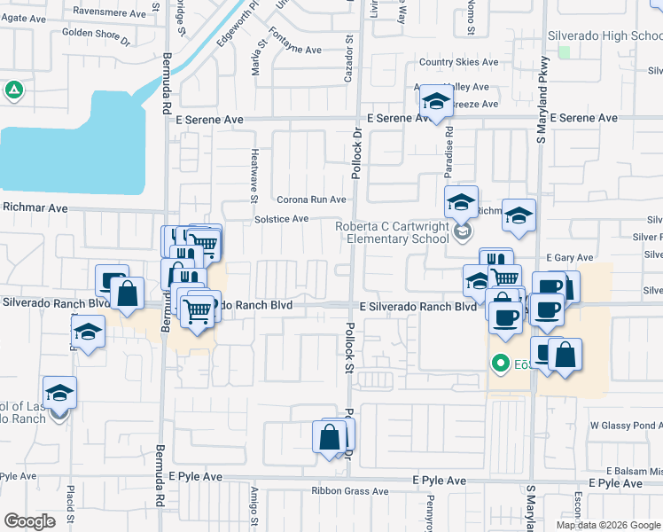 map of restaurants, bars, coffee shops, grocery stores, and more near 9617 Pine River Lane in Las Vegas