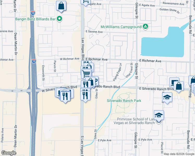 map of restaurants, bars, coffee shops, grocery stores, and more near 56 Belle Ridge Avenue in Las Vegas