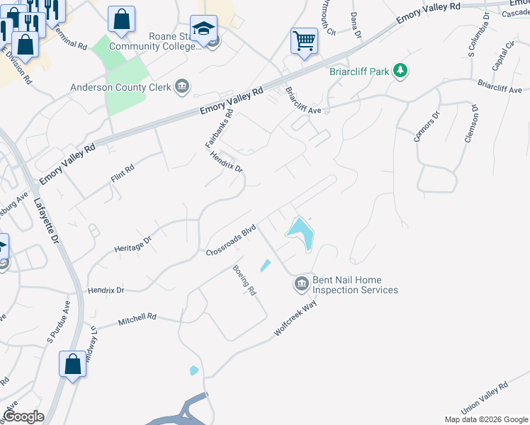 map of restaurants, bars, coffee shops, grocery stores, and more near 123 Crossroads Boulevard in Oak Ridge