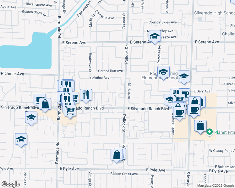 map of restaurants, bars, coffee shops, grocery stores, and more near 9617 Pine River Lane in Las Vegas