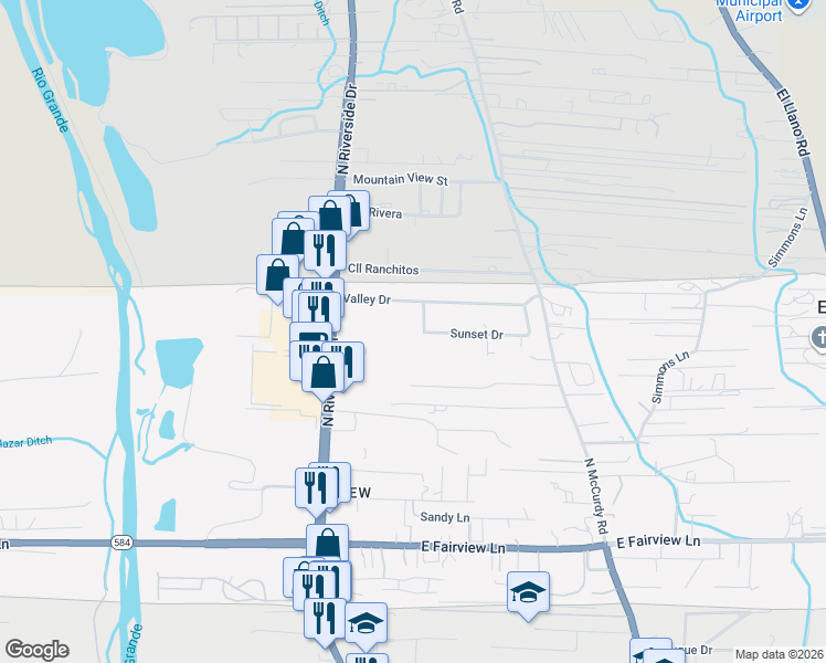 map of restaurants, bars, coffee shops, grocery stores, and more near 632 Sunset Drive in Española