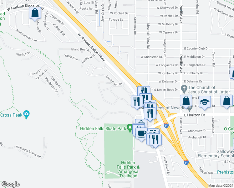 map of restaurants, bars, coffee shops, grocery stores, and more near 231 West Horizon Drive in Henderson