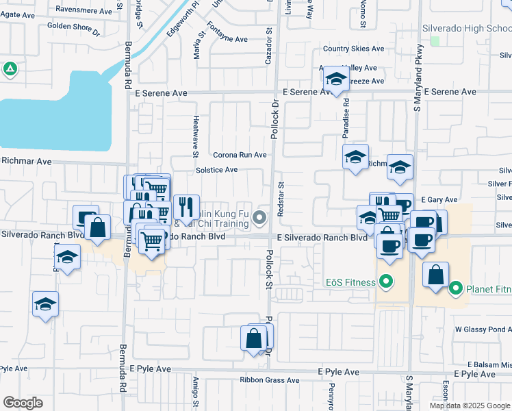 map of restaurants, bars, coffee shops, grocery stores, and more near 9617 Pine River Lane in Las Vegas