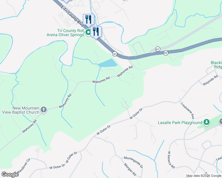 map of restaurants, bars, coffee shops, grocery stores, and more near 251 Mahoney Road in Oliver Springs