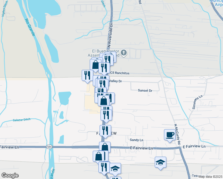 map of restaurants, bars, coffee shops, grocery stores, and more near 1578-1582 Merhege Lane in Espanola
