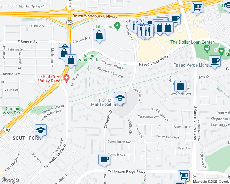 map of restaurants, bars, coffee shops, grocery stores, and more near 2481 Citrus Garden Circle in Henderson