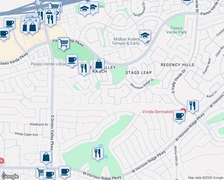 map of restaurants, bars, coffee shops, grocery stores, and more near 2015 Hobbyhorse Avenue in Henderson