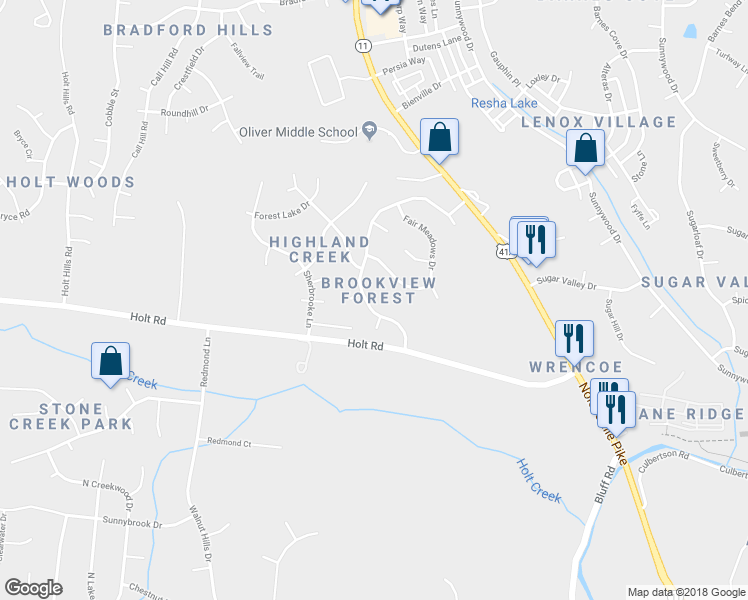 map of restaurants, bars, coffee shops, grocery stores, and more near 3040 Brookview Forest Drive in Nashville