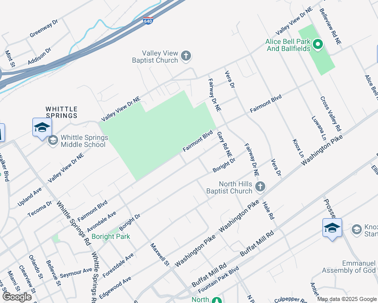 map of restaurants, bars, coffee shops, grocery stores, and more near 3300 Fairmont Boulevard in Knoxville