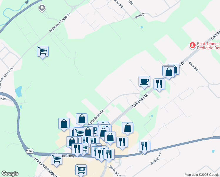 map of restaurants, bars, coffee shops, grocery stores, and more near 1911 Old Callahan Drive in Knoxville