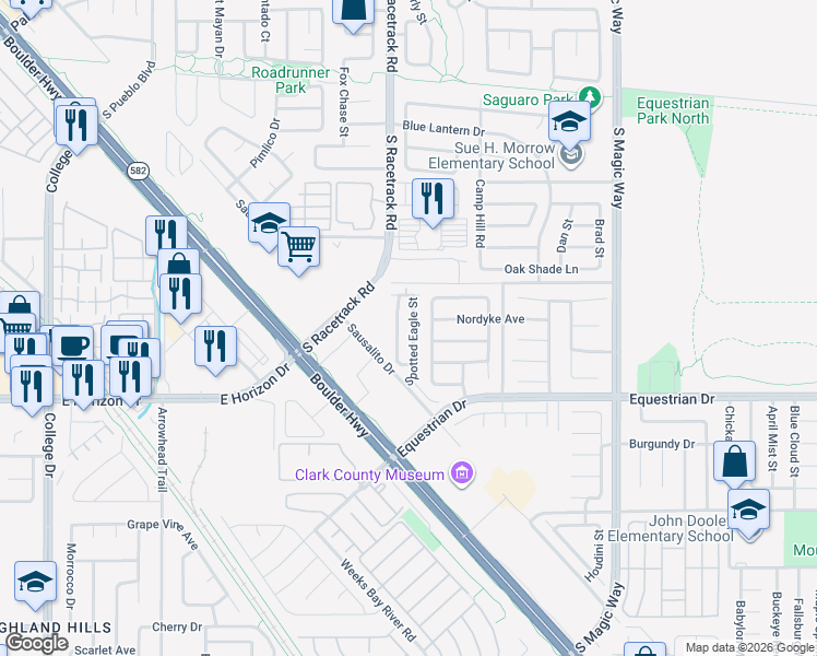 map of restaurants, bars, coffee shops, grocery stores, and more near 742 Peregrine Falcon Street in Henderson