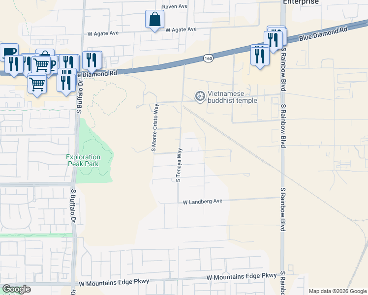 map of restaurants, bars, coffee shops, grocery stores, and more near 9588 South Tenaya Way in Las Vegas