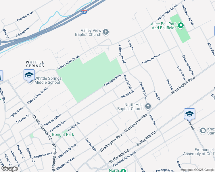 map of restaurants, bars, coffee shops, grocery stores, and more near 3300 Fairmont Boulevard in Knoxville