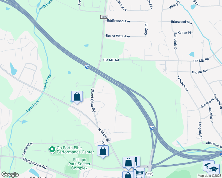 map of restaurants, bars, coffee shops, grocery stores, and more near 3708 Azalea Court in High Point