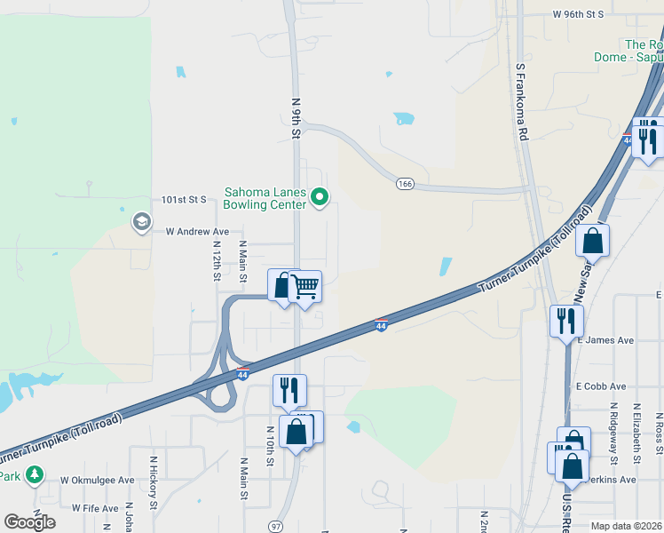 map of restaurants, bars, coffee shops, grocery stores, and more near 1311 North 8th Place in Sapulpa