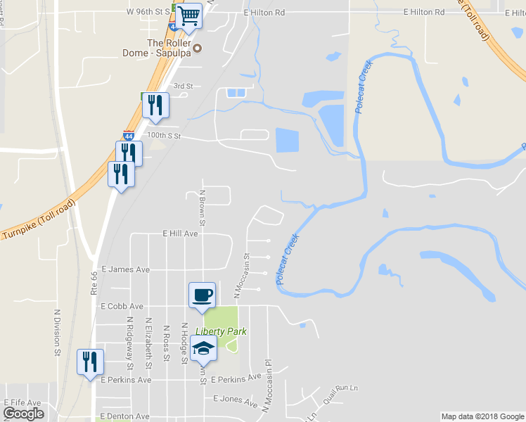 map of restaurants, bars, coffee shops, grocery stores, and more near 1219 North Moccasin Street in Sapulpa