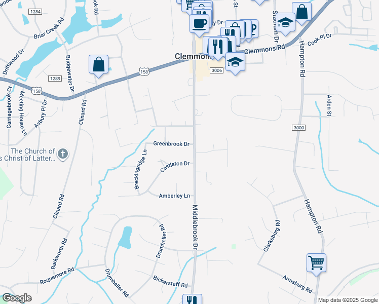 map of restaurants, bars, coffee shops, grocery stores, and more near 3060 Middlebrook Drive in Clemmons
