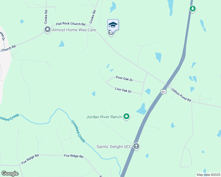map of restaurants, bars, coffee shops, grocery stores, and more near 115 Live Oak Drive in Louisburg