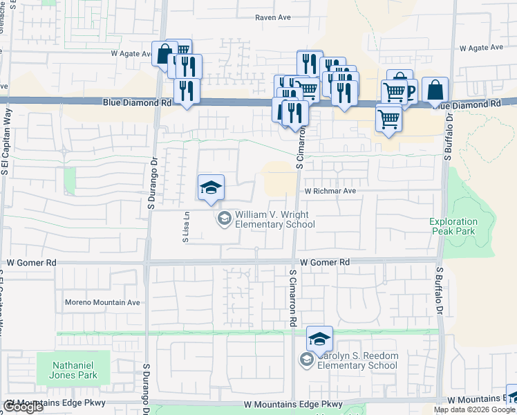 map of restaurants, bars, coffee shops, grocery stores, and more near 9534 Alhambra Valley Street in Las Vegas