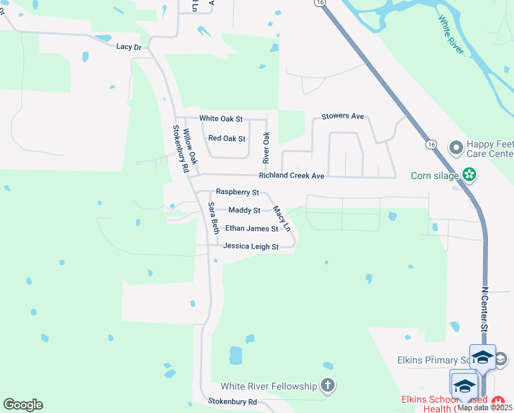 map of restaurants, bars, coffee shops, grocery stores, and more near 928 Maddy Street in Elkins