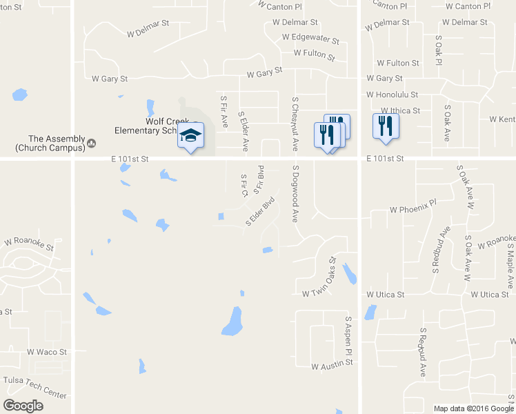 map of restaurants, bars, coffee shops, grocery stores, and more near 3716 South Elder Boulevard in Broken Arrow