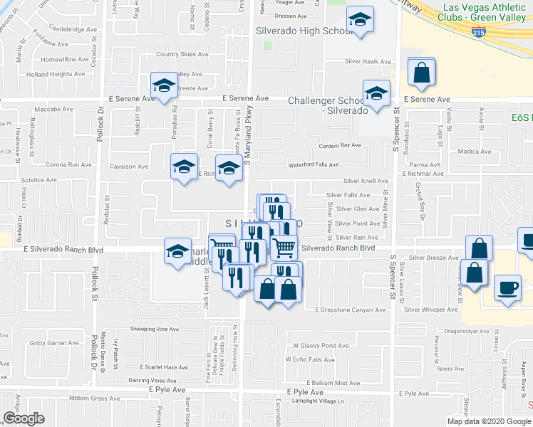 map of restaurants, bars, coffee shops, grocery stores, and more near 9601 Gray Cap Street in Las Vegas
