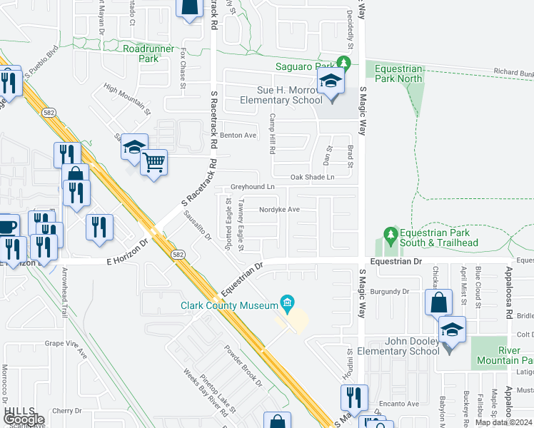 map of restaurants, bars, coffee shops, grocery stores, and more near 1075 Nordyke Avenue in Henderson