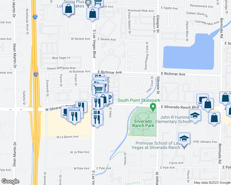 map of restaurants, bars, coffee shops, grocery stores, and more near 69 Belle Maison Avenue in Las Vegas