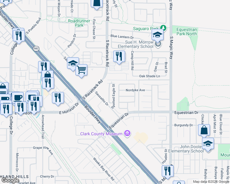 map of restaurants, bars, coffee shops, grocery stores, and more near 1063 Nordyke Avenue in Henderson