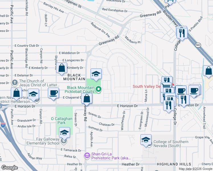 map of restaurants, bars, coffee shops, grocery stores, and more near 599 Greenway Road in Henderson