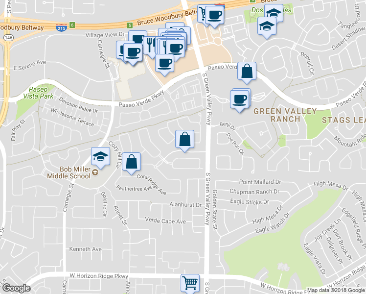 map of restaurants, bars, coffee shops, grocery stores, and more near 2265 Chestnut Bluffs Avenue in Henderson