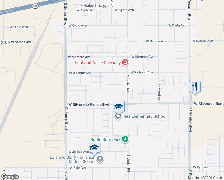 map of restaurants, bars, coffee shops, grocery stores, and more near 5680 West Yarra Valley Avenue in Las Vegas