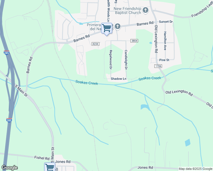 map of restaurants, bars, coffee shops, grocery stores, and more near 490 Shadow Lane in Winston-Salem