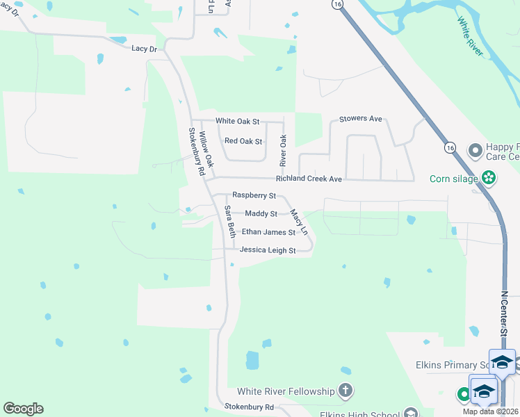 map of restaurants, bars, coffee shops, grocery stores, and more near 928 Maddy Street in Elkins