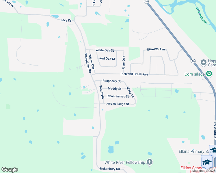 map of restaurants, bars, coffee shops, grocery stores, and more near 1024 Maddy Street in Elkins