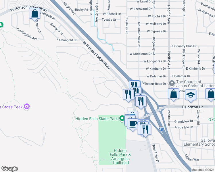 map of restaurants, bars, coffee shops, grocery stores, and more near 231 West Horizon Ridge Parkway in Henderson