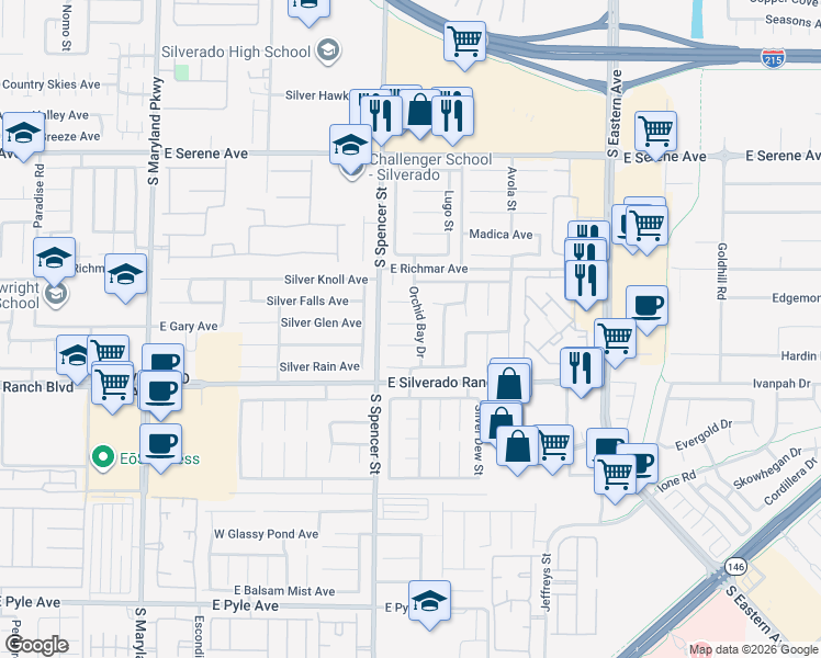 map of restaurants, bars, coffee shops, grocery stores, and more near 1889 Sky Flower Court in Las Vegas