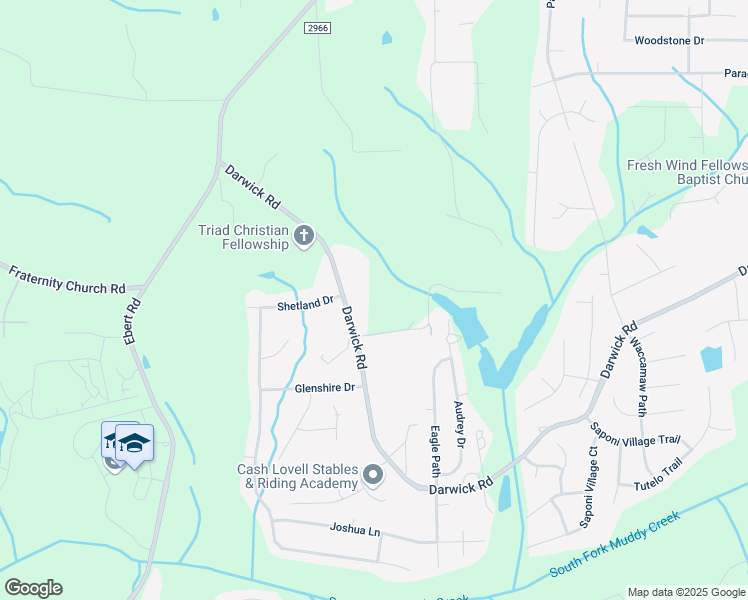 map of restaurants, bars, coffee shops, grocery stores, and more near 2321 Darwick Road in Winston-Salem