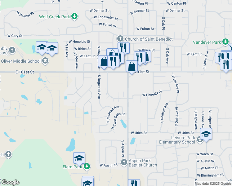 map of restaurants, bars, coffee shops, grocery stores, and more near 2328 W Quantico St in Broken Arrow